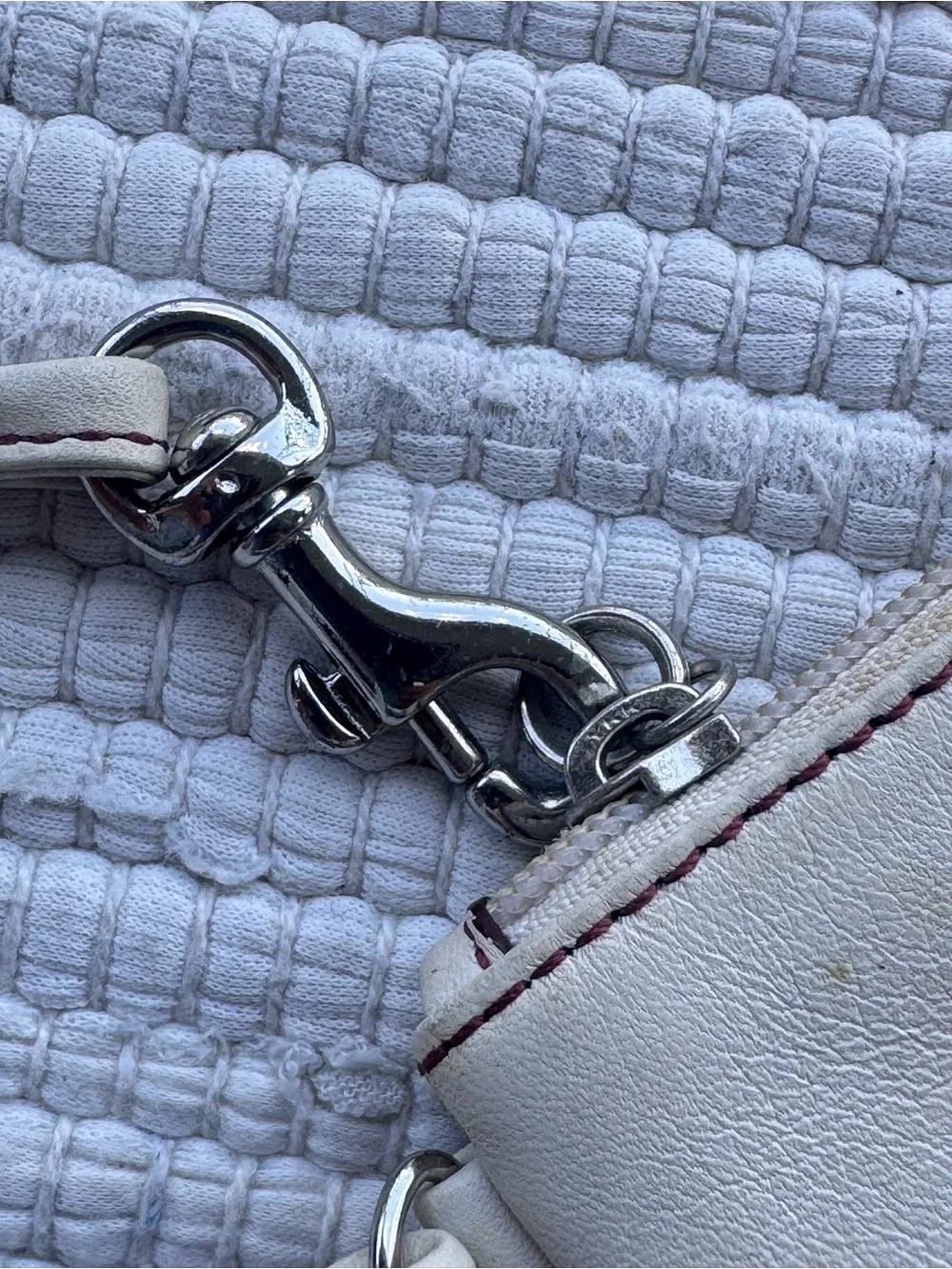 Coach Bone White Leather Wristlet Pouch Silver Hardware Zip Clutch